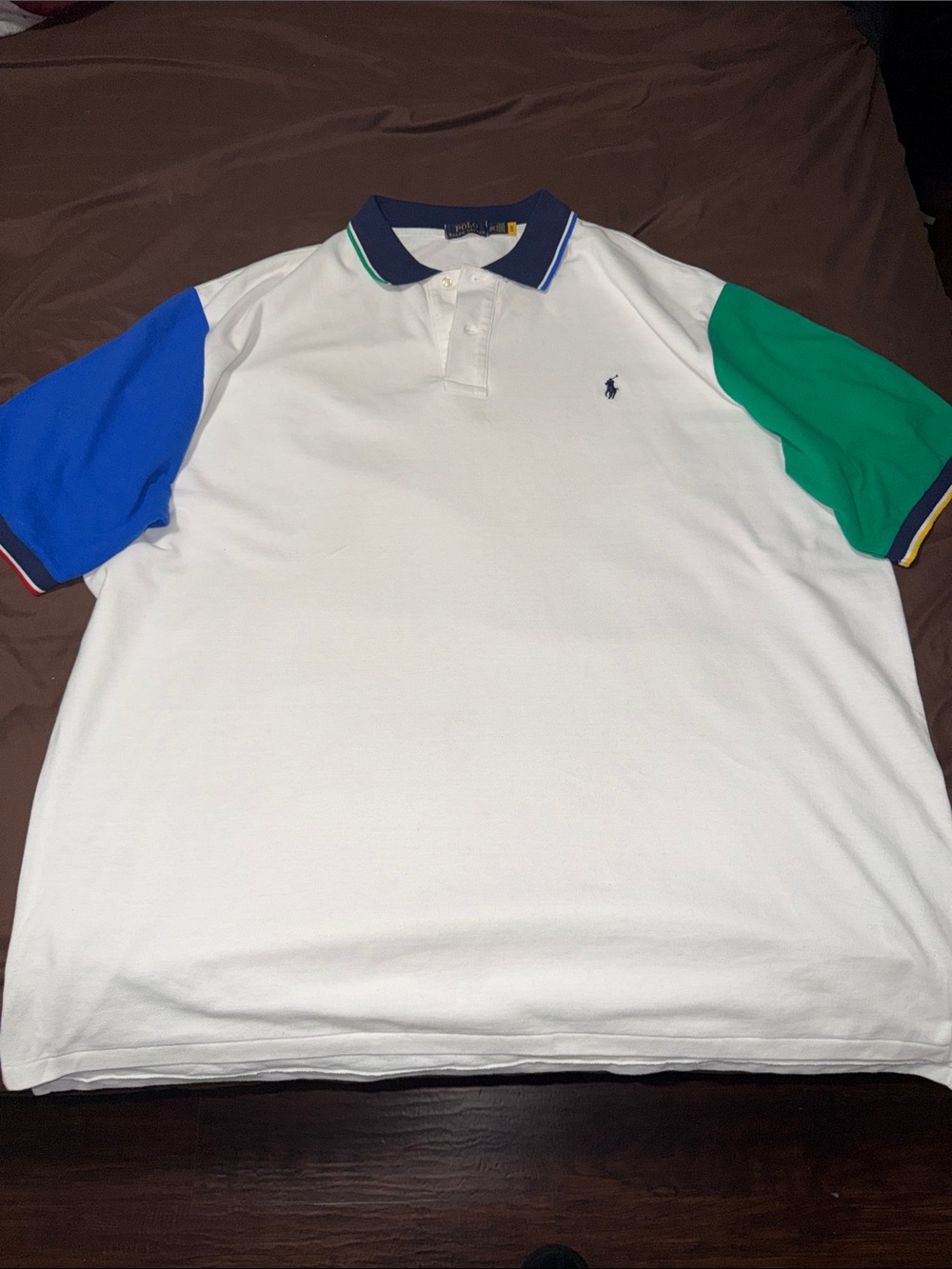 Polo by Ralph Lauren White Polo with Blue and Green Sleeves